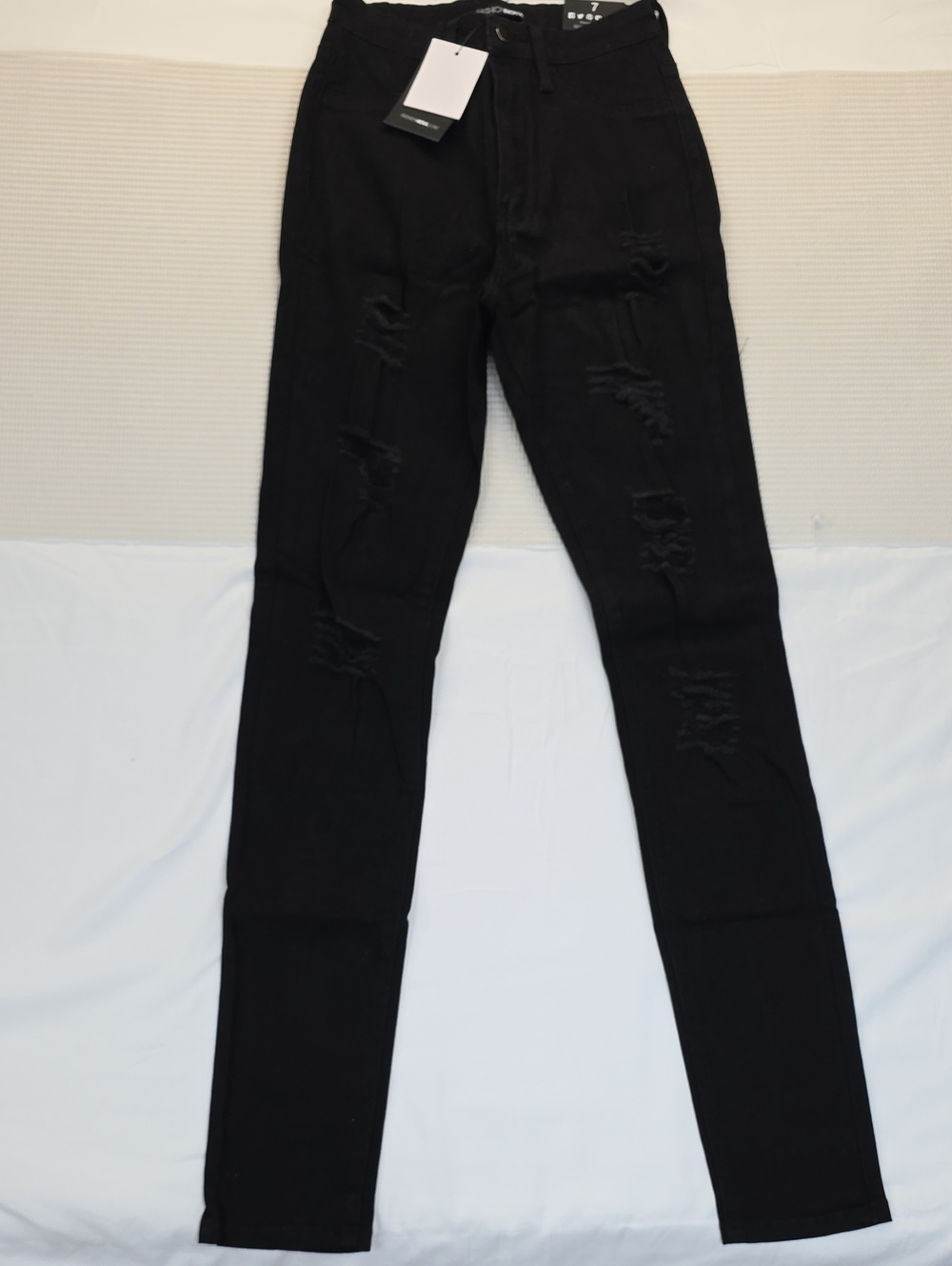 Fashion Nova Women's Black Distressed Skinny Jumpsuit-Style Pants Size 7